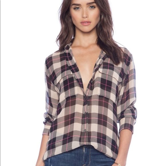 Equipment Femme 100% Silk Pink Tan & Black Blouse - Picture 1 of 8